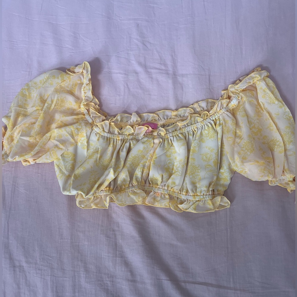 Dolls Kill Sugar Thrillz Floral Yellow Off-Shoulder Top